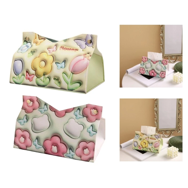 PU Napkin Car Tissue Boxes Paper Box Floral Napkin Dispenser Holder Office