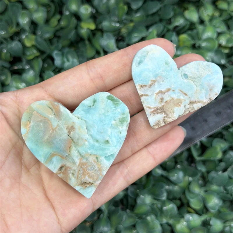 1pc Caribbean Calcite Heart Stone | Polished Green Caribbean Crystal Love Shaped Natural stone cutting