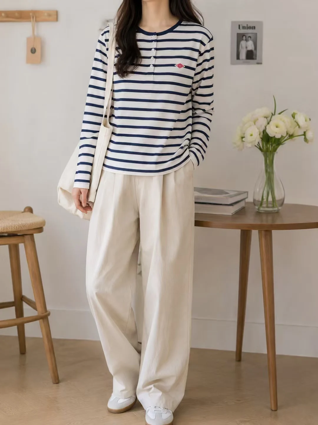 DANTON Japanese-style color-block striped crew neck short-sleeve T-shirt, unisex, casual and versatile for everyday wear