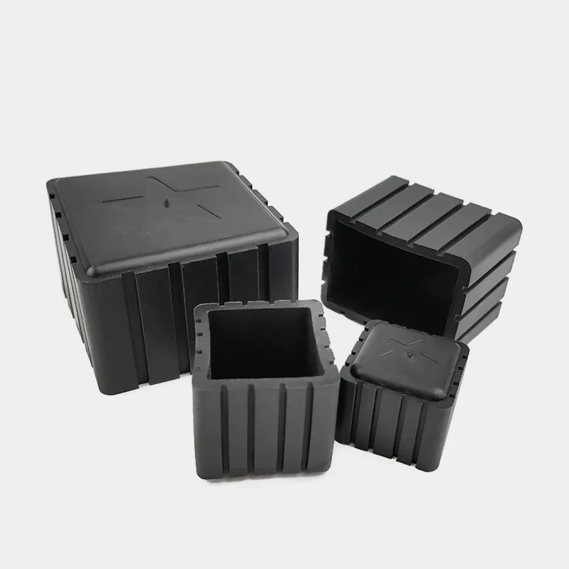 Black Square PVC Rubber Chair Leg Cap Chair Table Leg Furniture Pipe End Cap Table Leg Cap Anti-slip Floor Protection Pipe Plug