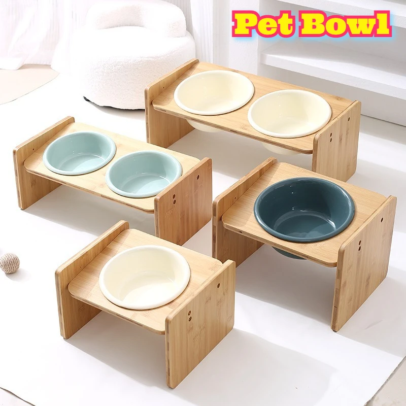 

Кремовая миска для домашних животных, керамическая большая, с широким горлышком, против проливания, посуда для собак, деревянная подставка, приподнятая кормушка для собак средних и крупных пород, водный корм