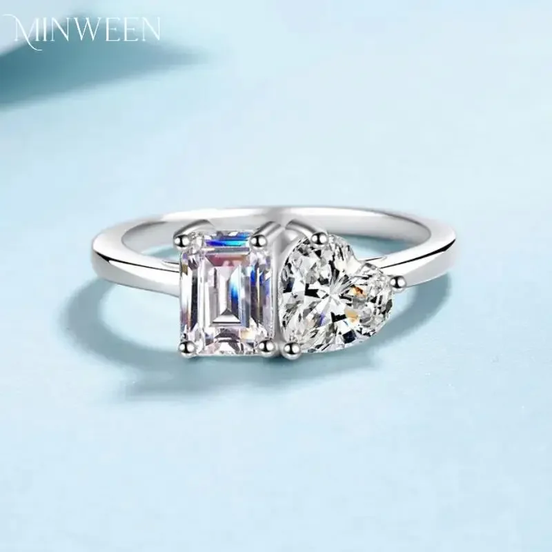 2ct Heart Cut All Moissanite Rings for Women Emerald Cut 925 Sterling Silver Wedding Ring Wholesale