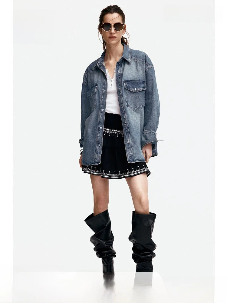 

Comfortable Cotton Embroidered Skirt for Women by H&M Spring 2025 Music Festival Inspired mid Waist ort Skirt