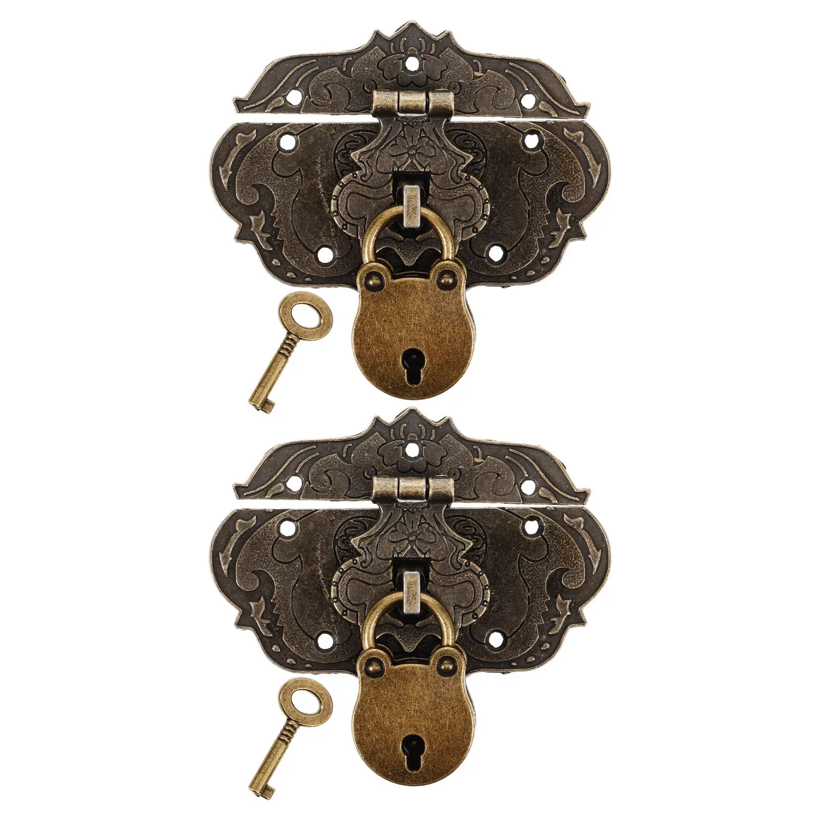 

2 Sets Vintage Small Padlock Hasp Latch Bear Shape Decorative Lock Buckle for Jewelry Boxes Wood Cabinets Small Box Locks