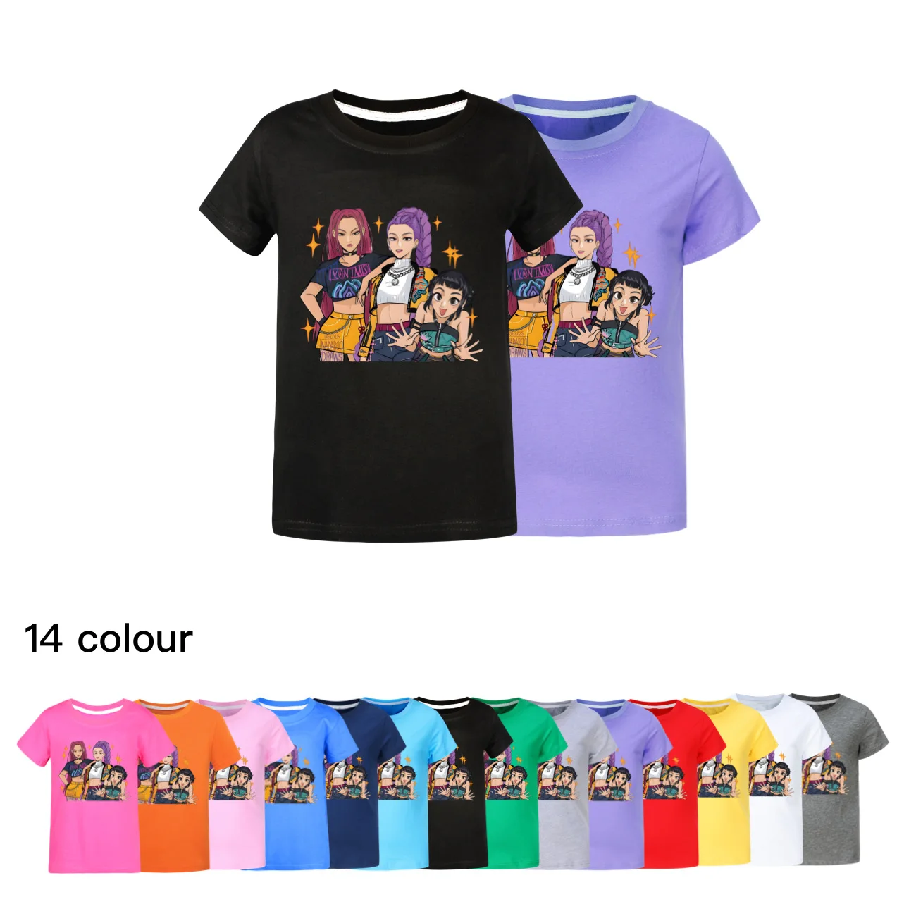 

KPop Demon Hunters Kids T-shirt Cartoon Figure Printed Tops Tees Boys Girls Casual Short Sleeve Tshirt Children's Clothing