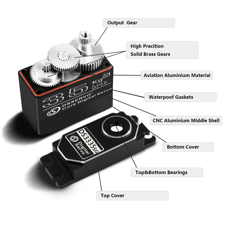 Servo de núcleo de motor sem escova, 35kg, 45kg, engrenagem de metal completa, grande torque, digital, rc baja, servo para carros rc escala 1/8 1/10 1/12