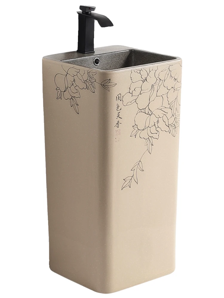 Column type washbasin Integrated floor type outdoor courtyard washbasin Ceramic column basin