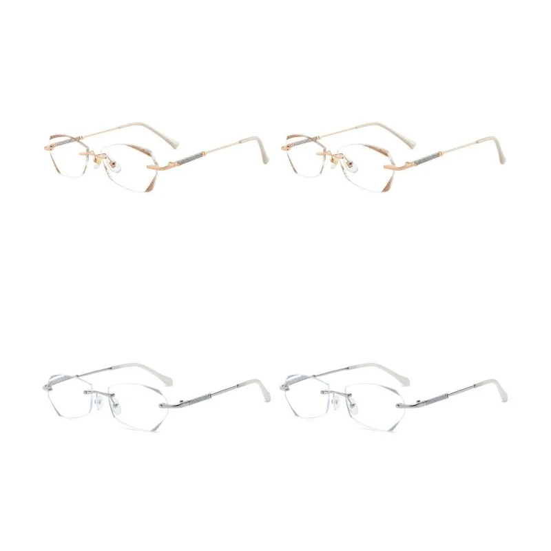 

4PCS Diamond Reading Glasses Women's Frameless Glasses Anti Blue LIght Reading Eyeglasses Fashion With Grade +100 to +400
