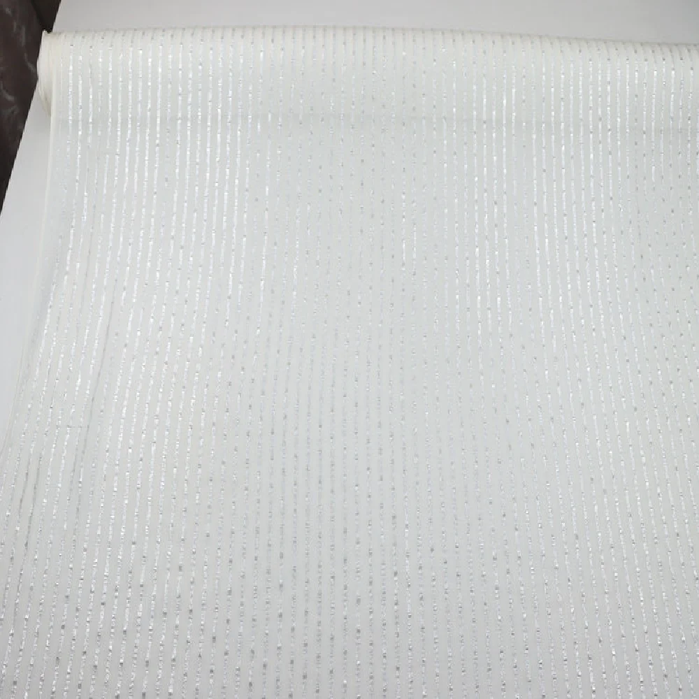 Nice Style Simple Fashion White Silver Line Silk Metallic Fabric Lurex for Lady Women Shirt Dress Cloth