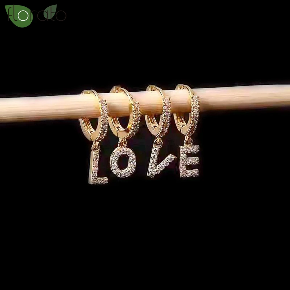 925 Sterling Silver Needle Sparkling Zircon English Letter Pendant Earrings Fashion Small Hoop Earrings for Women Fine Jewelry