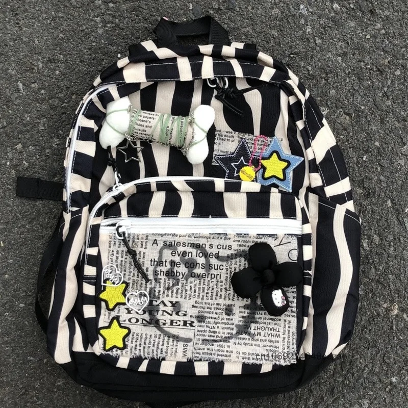 Sanrio Hello Kitty Millennium Spicy Y2k Girl Backpack Vintage Patch Zebra Shoulders Bag Korean Style New Fashion Student Bookbag