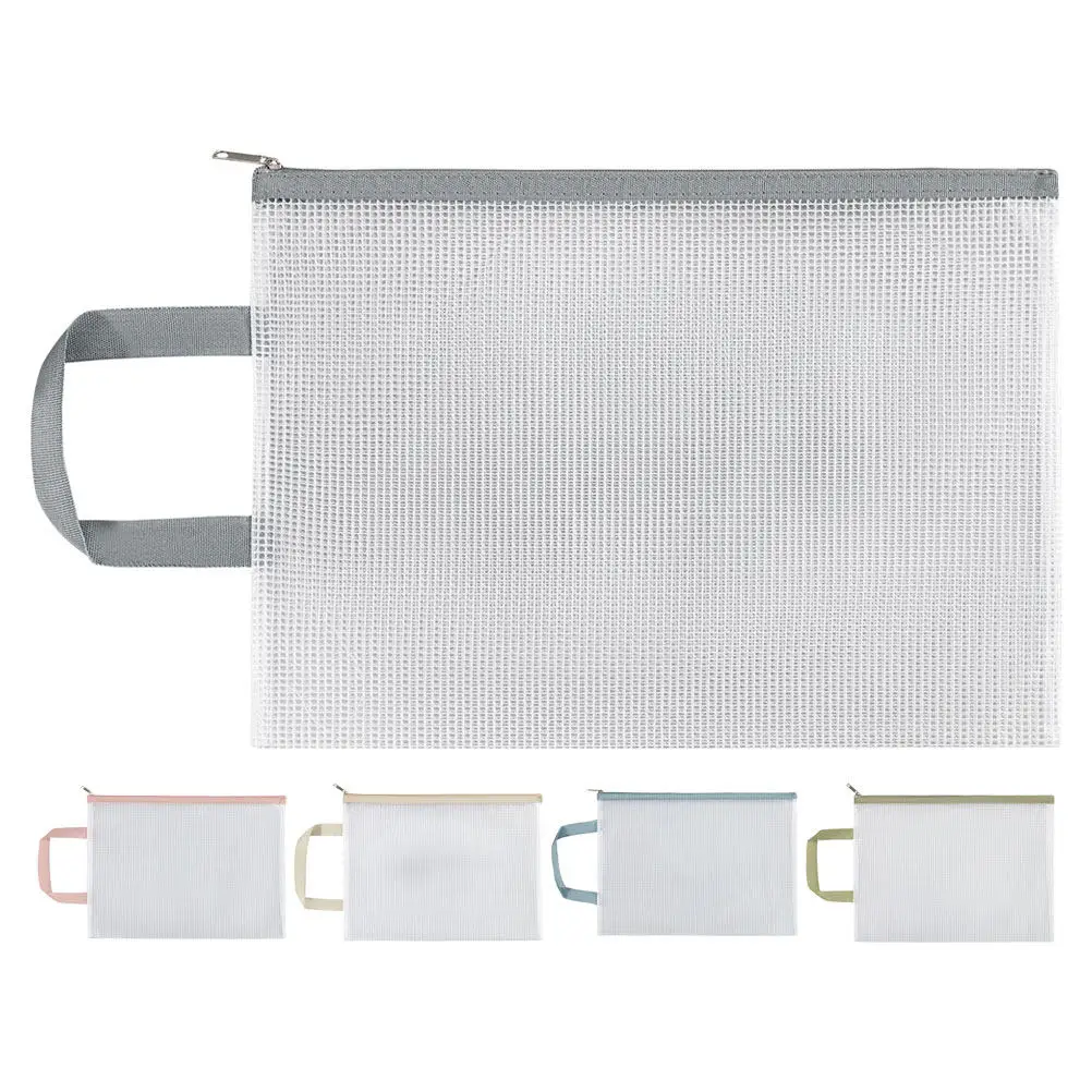 A4 Zipper File Pouch 5 Pack Transparent Mesh Waterproof Document Organizer for School Office Stationery