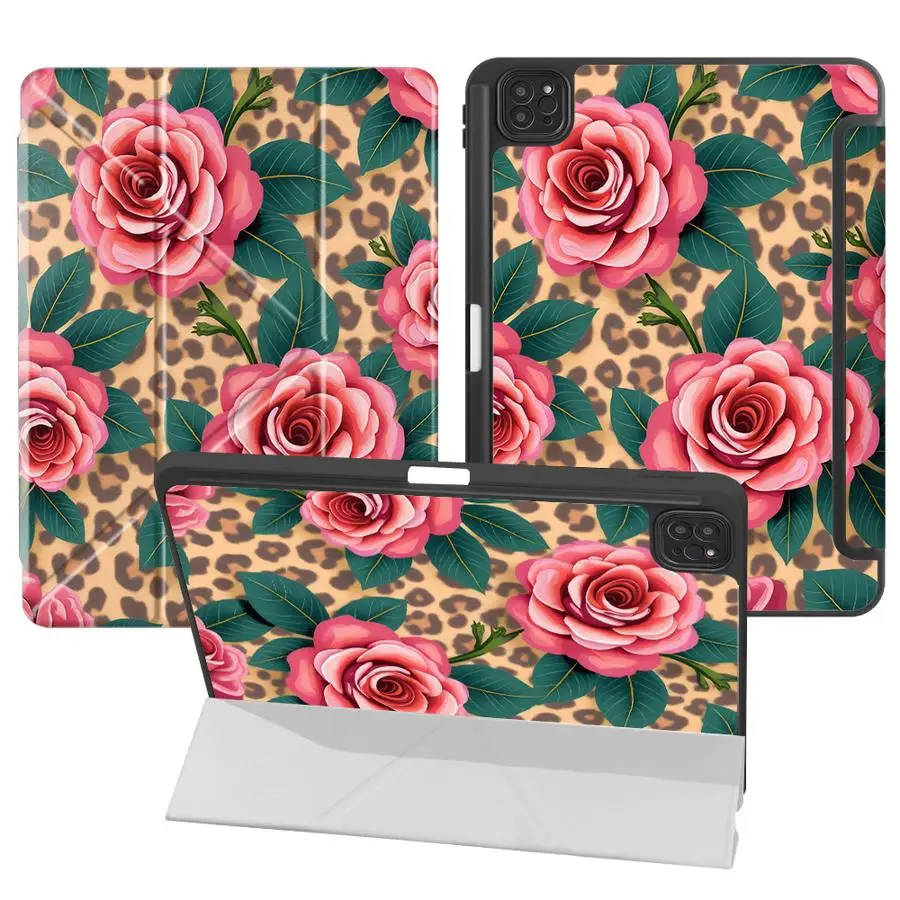 

Pink Roses Leopard Holder Cover Tablet Case For iPad Pro 2025 Mini 6 7 Air 4 5 M3 M2 1 2 M4 11inch Pro 11th 10th 9th 8th 7th
