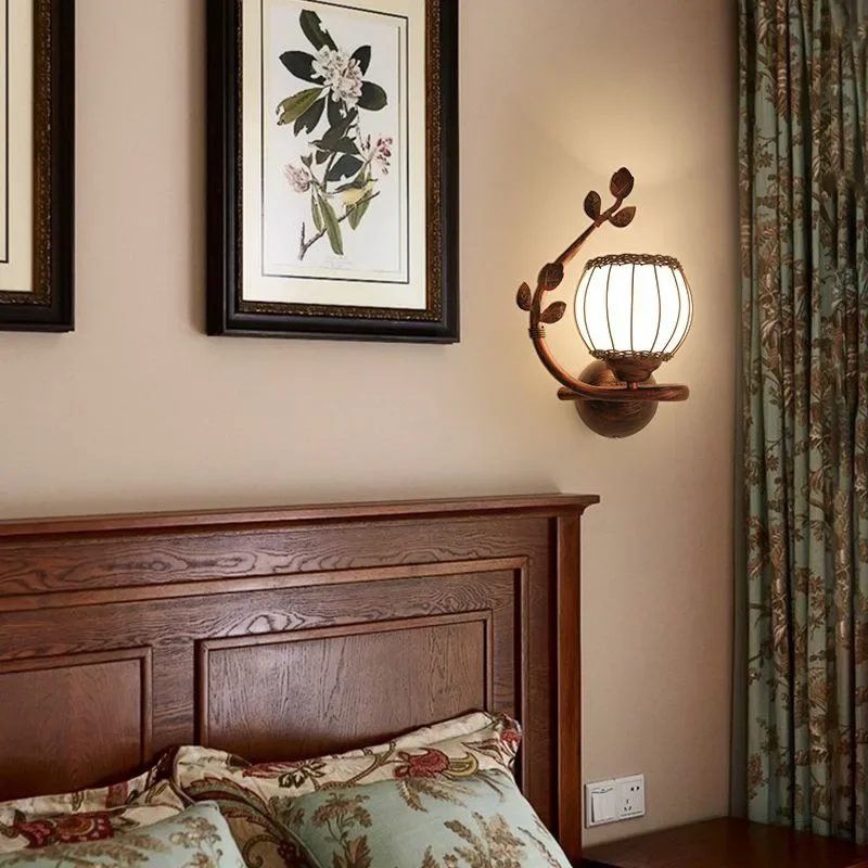 

American Style Rural Retro Creative Wall Lamp Bedroom Living Room Bedside Lamp Modern Minimalist Hotel LED Wall Lamp