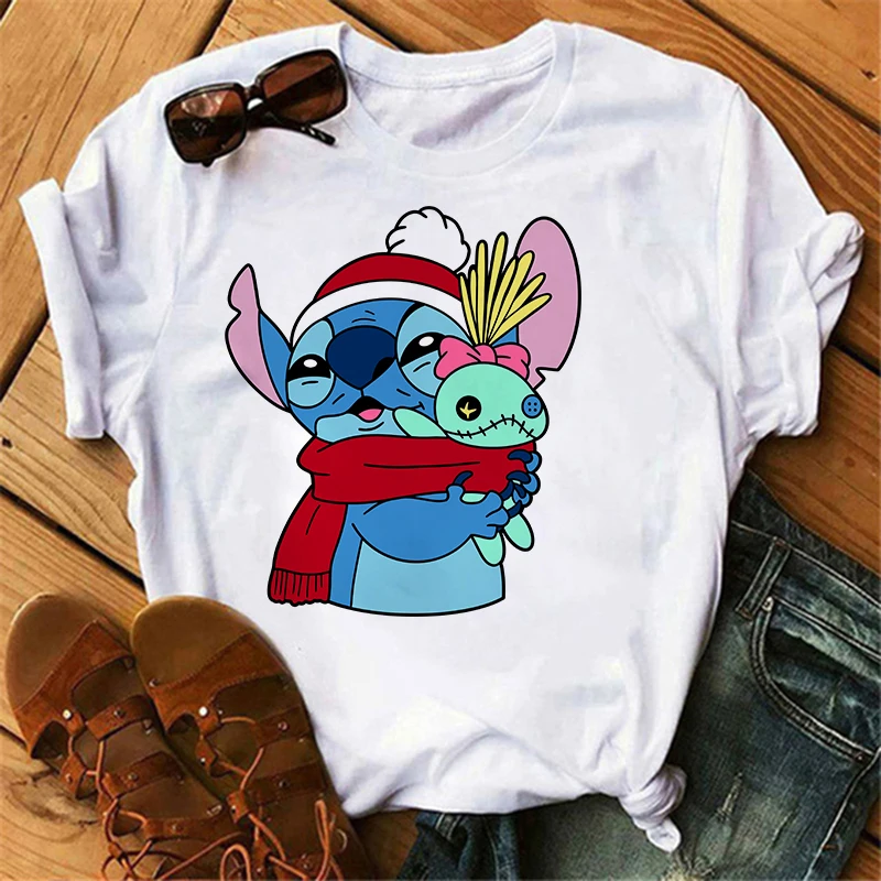 christmas Kawaii Lilo Stitch Funny Cartoon T Shirt Women Stitch Cute Manga T-shirt Y2k Graphic Tshirt Streetwear Top Tees Female