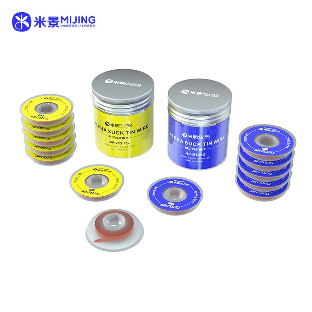 MiJing-Tin-Absorbing Wire for Mobile Motherboard Welding Chips, Cleaning Repair Tool, Soldering Wick, AR-2015, AR-2020, 5Pcs per