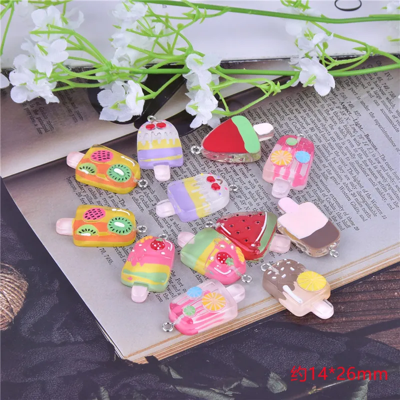 100pcs Resin Fruit Ice Cream Pendant Jewelry Making Cute Funny Charms DIY Earrings Keychain Accessorie