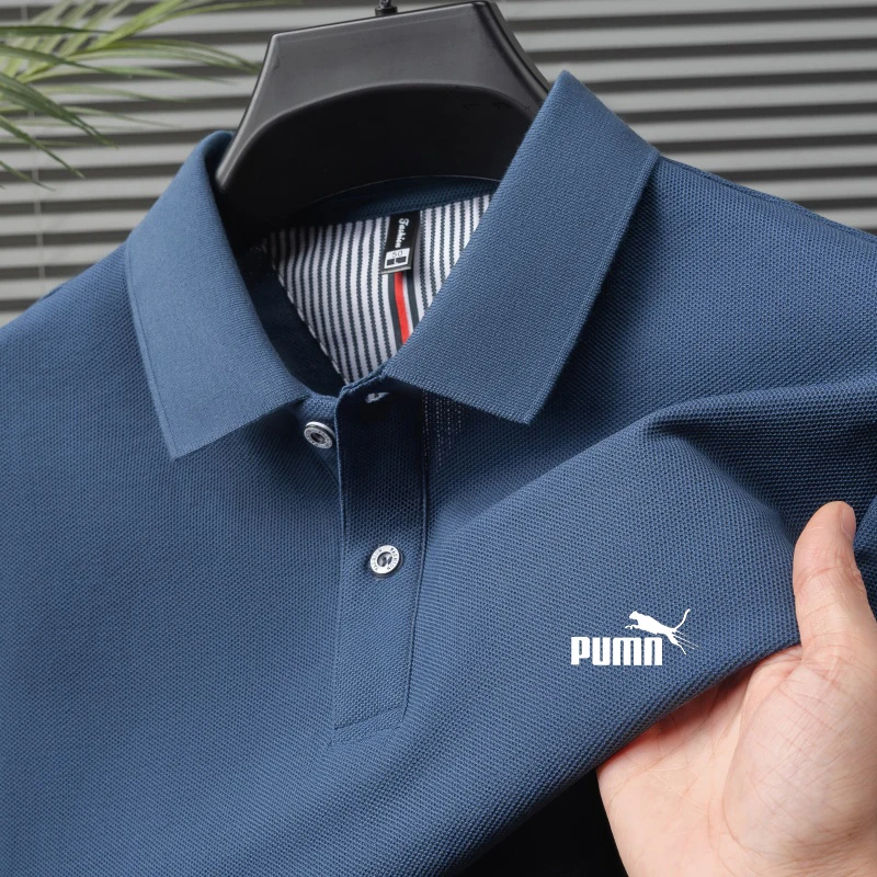 Men's Summer Luxury 100% Cotton Polo Shirt Short Sleeve Lapel Printed Business Casual Breathable T-Shirt