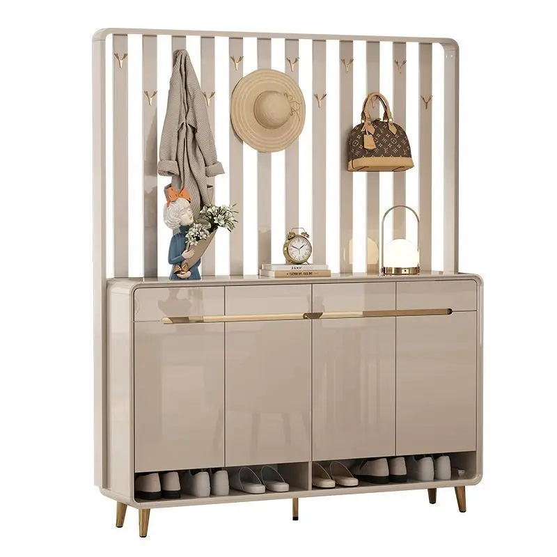 Cream wind entry shoe cabinet household door with hanger integrated simple modern living room porch partition coat