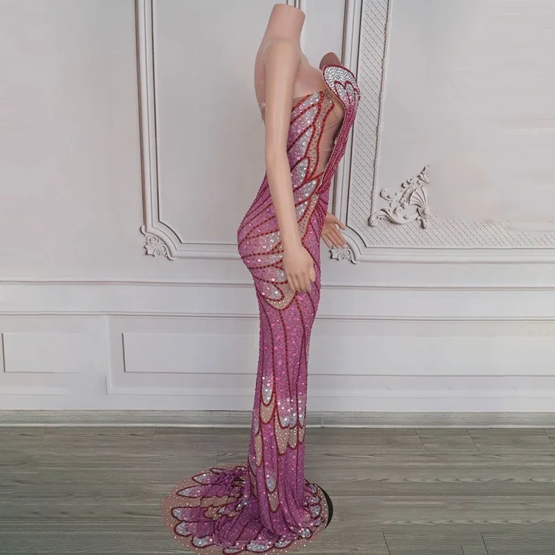 Платье с бабочкой и стразами на хвосте, женское вечернее платье для подиума, бар, ночной клуб, DS, Dj Gogo, костюм, сценические платья XS9330