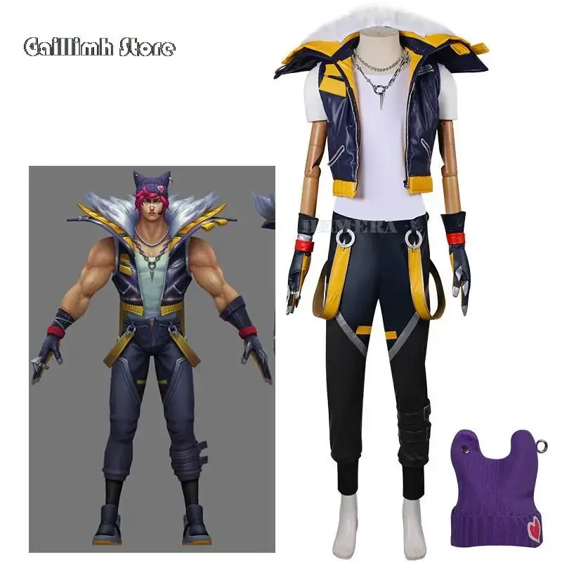 Game LOL HEARTSTEEL Sett The Boss Cosplay Costume Wig Uniforms Hat Hair Ears Halloween Party Game Teamfight Mens New Skin Suit