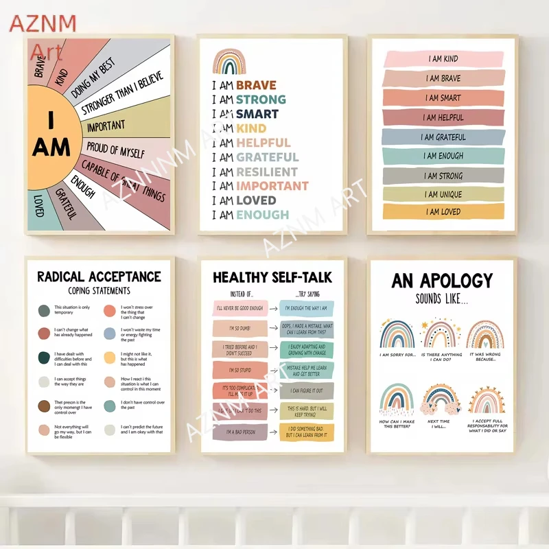 Affiches d'affirmation positive « I Am Positive Affirmation », tableaux sur toile pour la thérapie de santé mentale, décorations murales pour chambre à coucher et maison