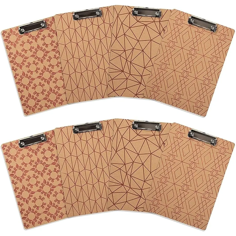 

Low Profile Wood Clipboard - Colorful Wooden Clipboards with Four Patterns - Secure Metal Clip for Office Supplies - Set of