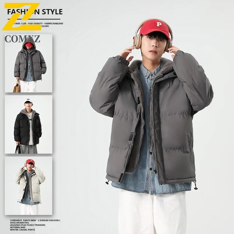 COMXZ 2025 Autumn Winter Plus Size Mens Cotton Jacket M-8XL Hooded Two Piece Style Fleece Lined Coat Long sleeve windbreaker