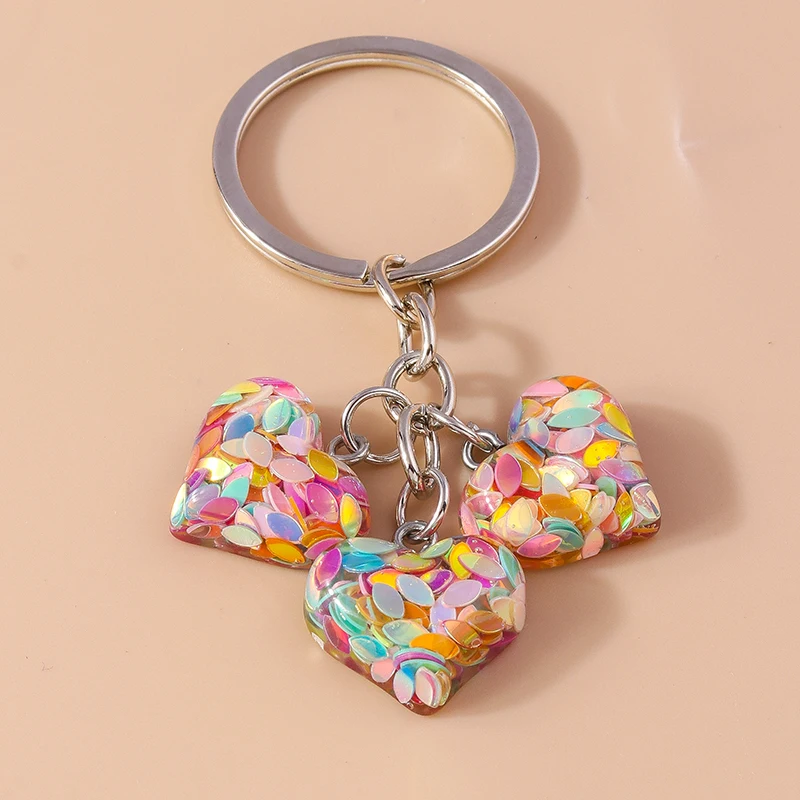 Cute Resin Glitter Heart Keychain for Women Girls Key Ring Pendants Car Key Holder Handbag Decor Charms DIY Jewelry Gifts