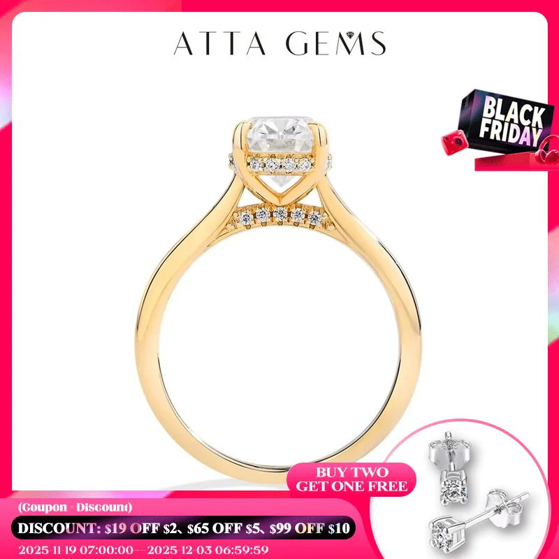 

ATTAGEMS AU750 2.0CT Moissanite Ring Oval Cut Lab Diamond Solid 10K 14K 18K Gold For Women Engagement Bride Wedding Fine Jewelry