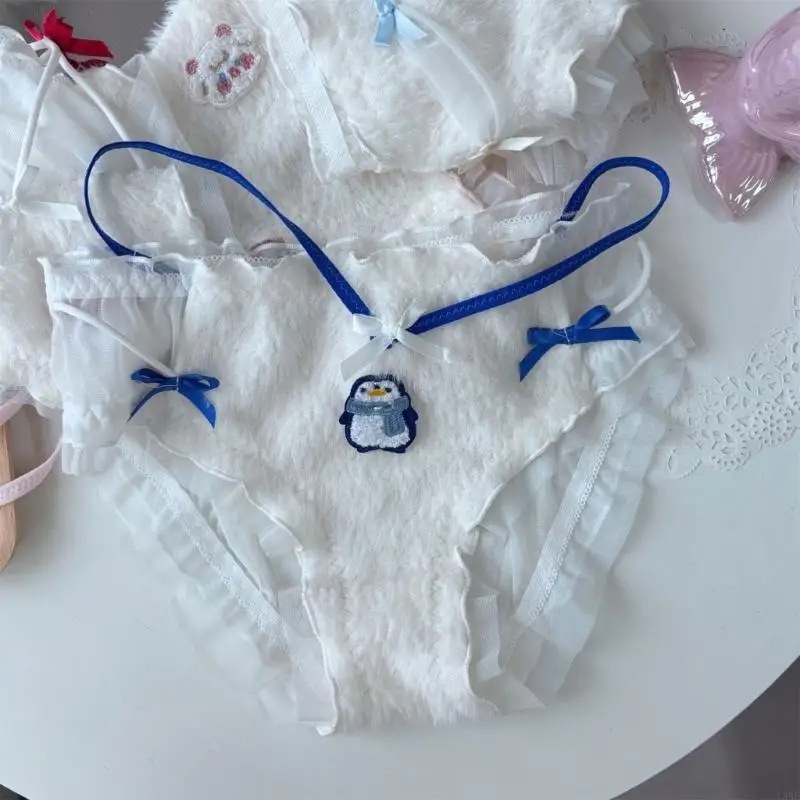 Y3NE Lolitas Plush Bear Panties Women Low Waist Underwear Sweet Underpants Soft Warm Briefs Cartoon Lingerie Panties Gifts