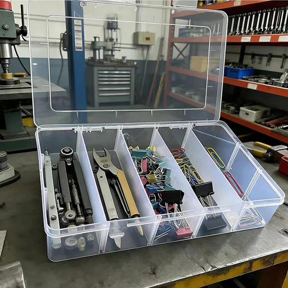 Hardware Tool Storage Box, Five Grid Transparent Tool Sorting Box, Screw and Accessory Classification Box, Headwear Box