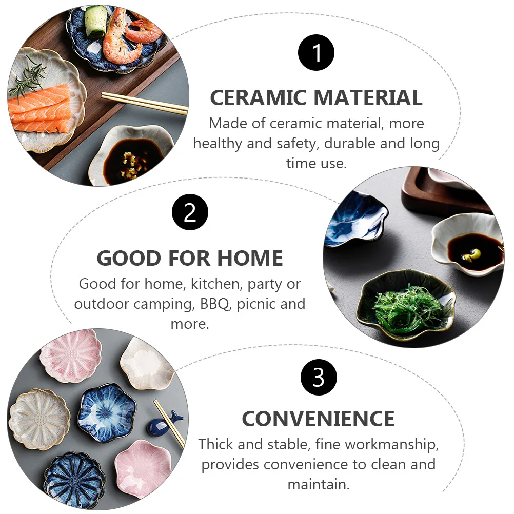 

3Pcs Ceramic Sauce Dishes Multifunctional Seasoning Dipping Bowls Dishwasher Microwave Safe Antiskid Design Beautiful Patterns