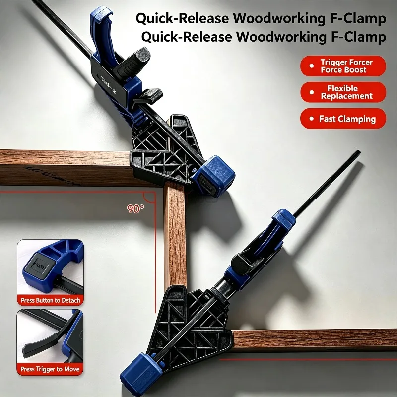 Fast 90° Right Angle F Clamp Quick Release Trigger-Style Woodworking Corner Clamp Positioning Fixture for Cabinet Furniture Tool
