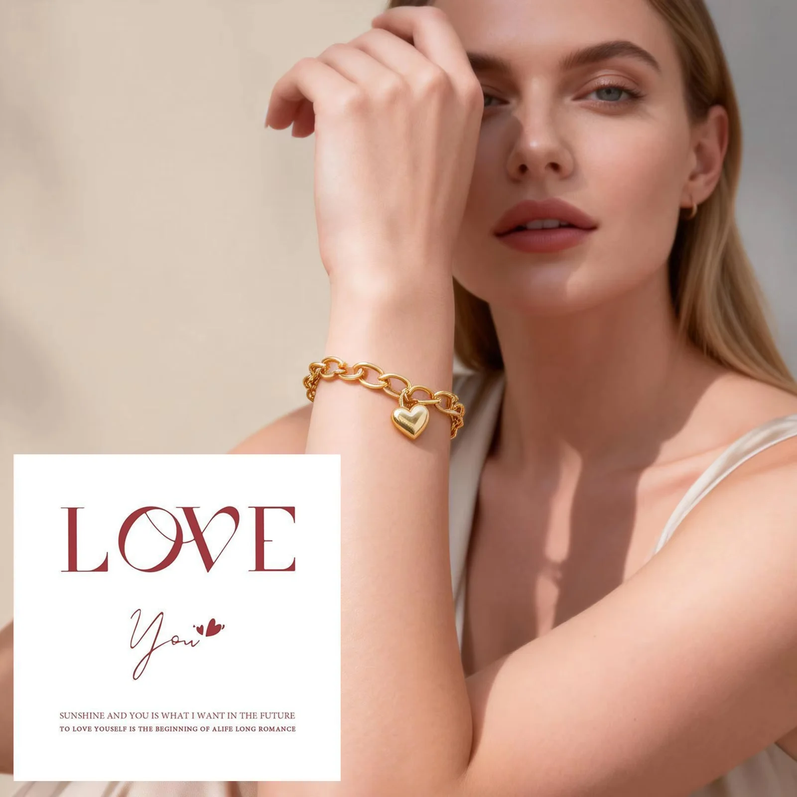 

Women Gift Heart Lock Charm Bracelet Necklace, Sturdy Stainless Steel Romantic Gift 14k Gold Plated Jewelry Valentine Birthday