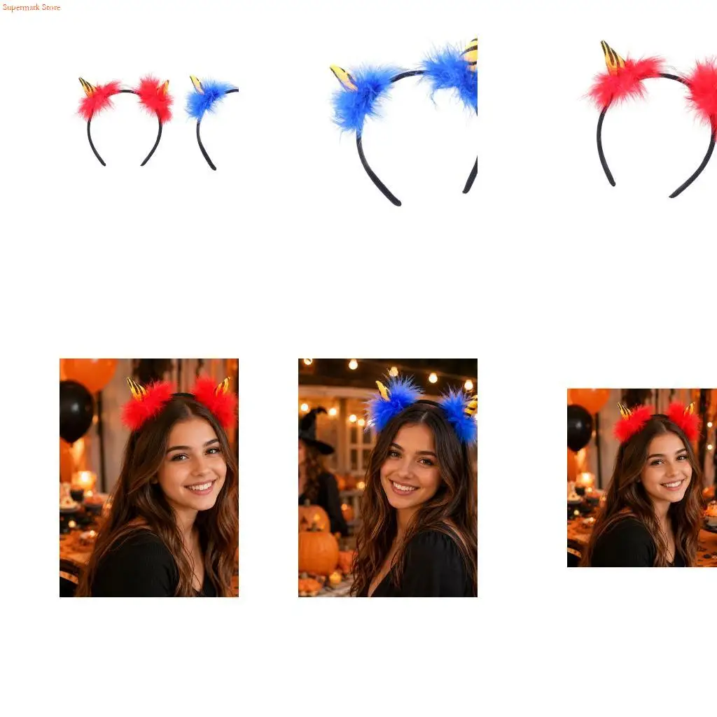 Q5WE Halloween Devil Horn Headband with Trim for Cosplay Costume Wear