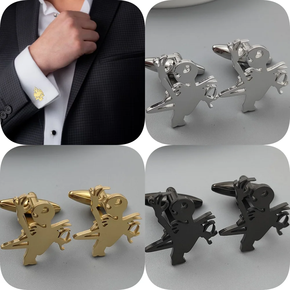 Gemelos chapados en oro de 18 quilates de acero inoxidable con calavera de demonio estilo Punk, botones plateados para camisa francesa, accesorios de boda para traje