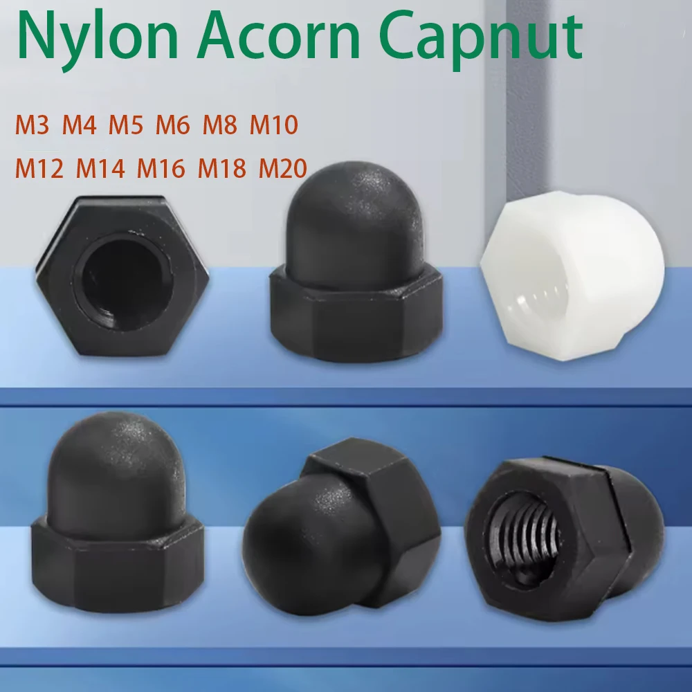 10–50 Stück schwarz-weiße Kuppel-Schutzkappenschraubenabdeckungen, freiliegender Sechskant-Kunststoff-PE-Mutter, Bolzen M3, M4, M5, M6, M8, M10, M12, M14, M16, M18 M2