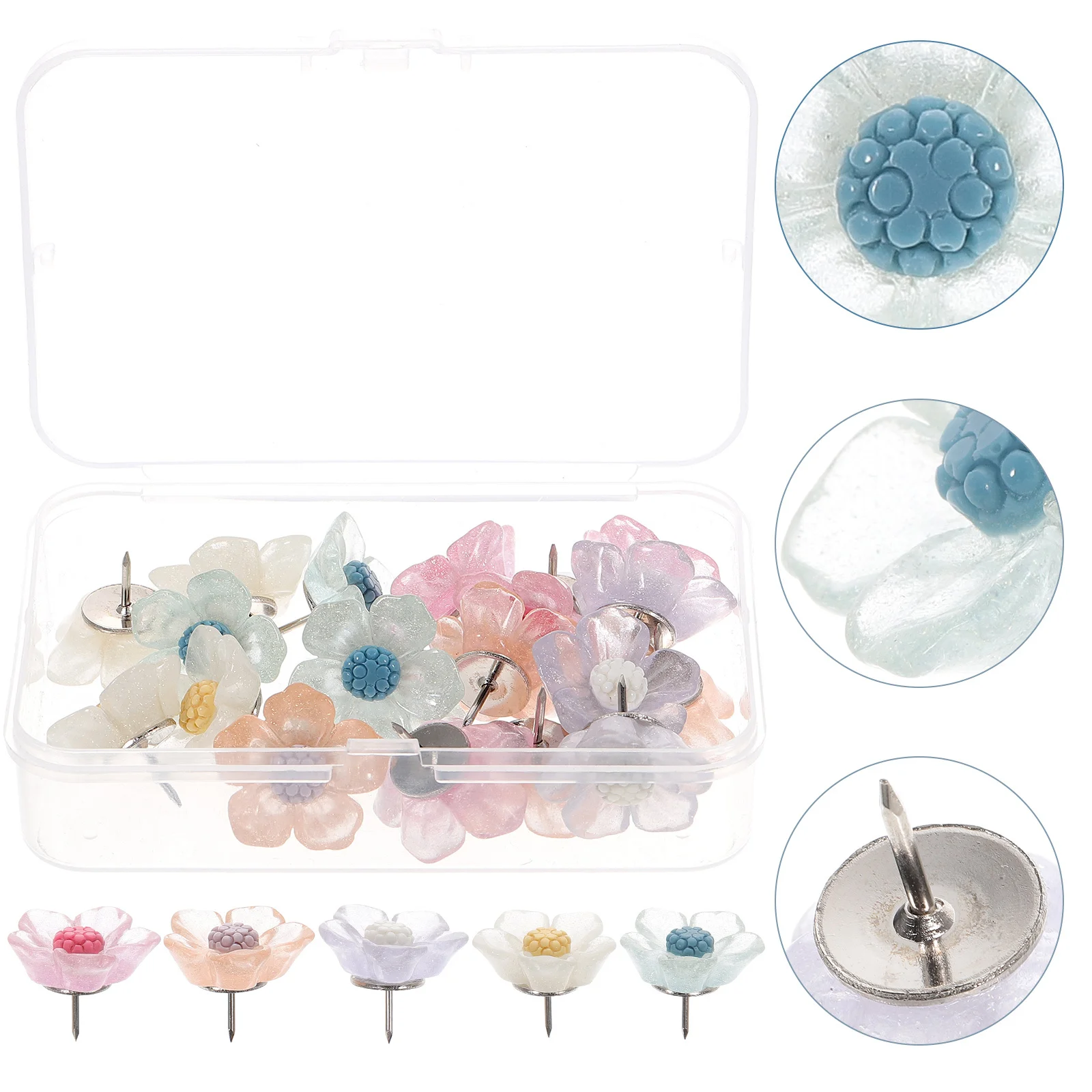 20Pcs Exquisite Flower Modeling Pushpins High-Grade Small Thumbtacks for Hand Newspaper Painting Fixing Map Nails DIY
