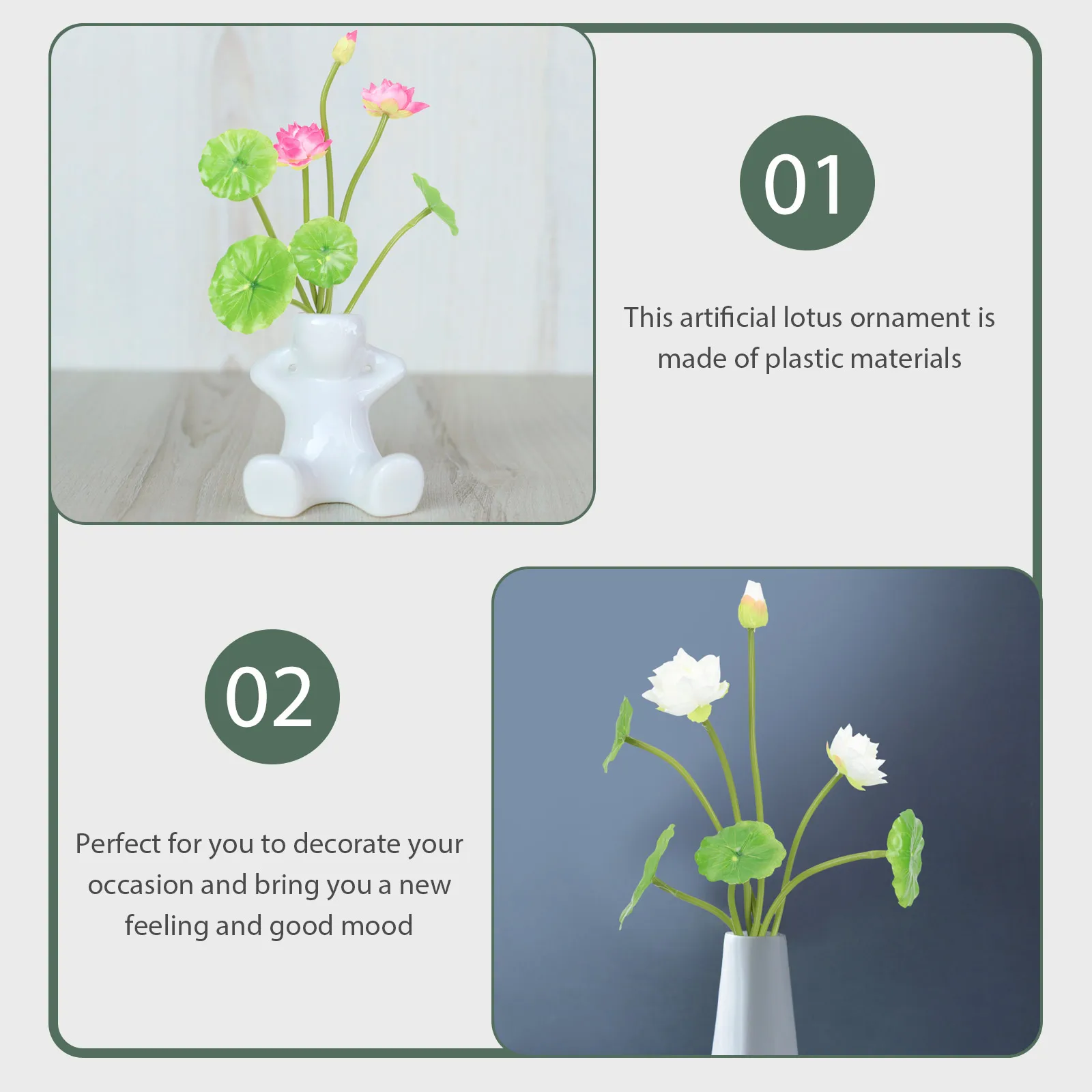 

2 Bunches Artificial Lotus Ornaments Creative Plastic Decoration for Wedding Living Room Office Desktop Party Decor Fake Plant