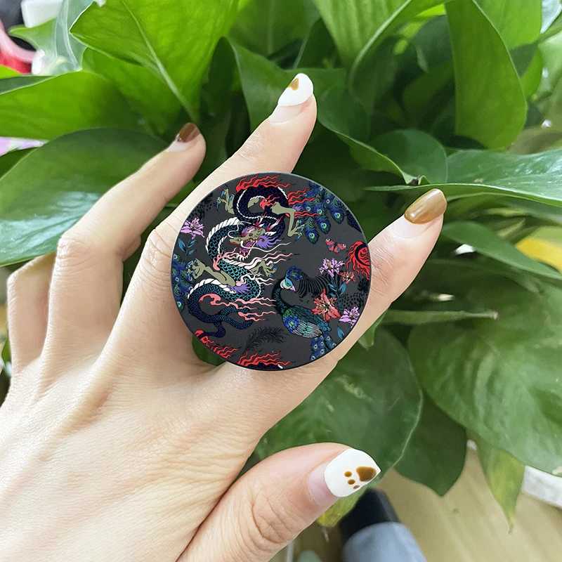 Unique Aesthetic Design Red Dragon Black Grip tok Flower Expanding Phone Holder Stand Support Lovely Bracket Finger Ring Holder