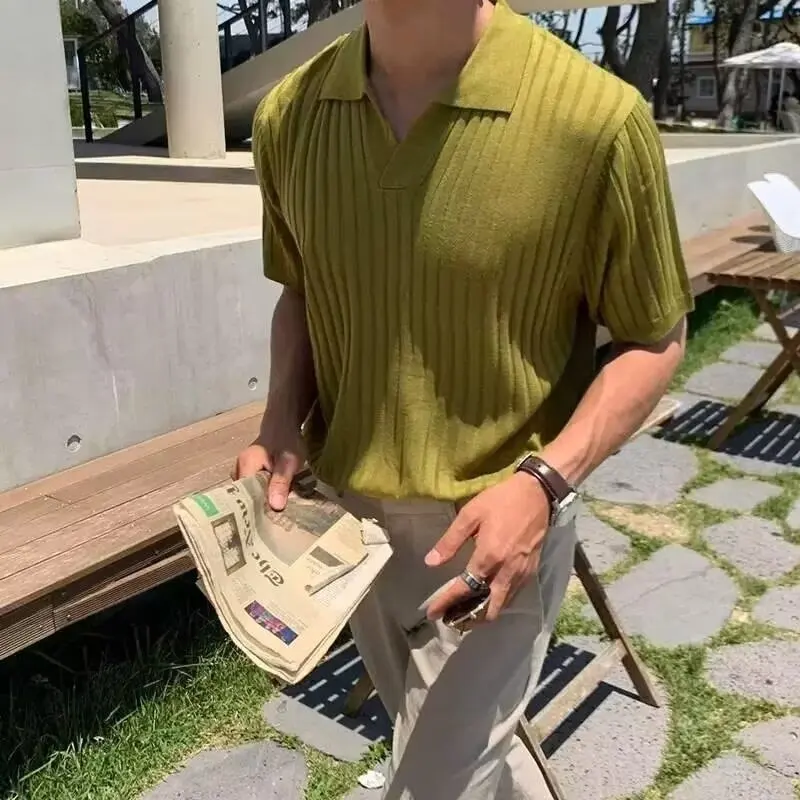 

Summer Polo Shirt Men's Korean Version Slim-fit Lapel Solid Color Casual Thin Half-sleeved Knitted Top T-shirt