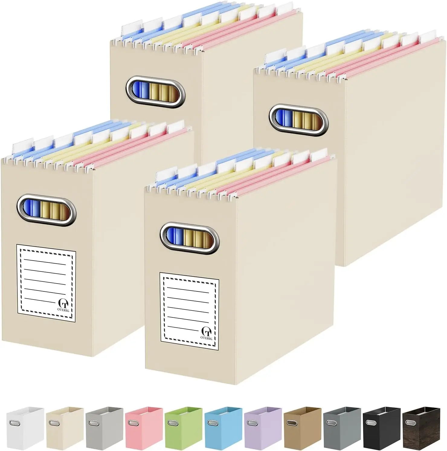 

Collapsible File Organizer Box with Handle for Letter Size Hanging Files, 4-Pack Beige