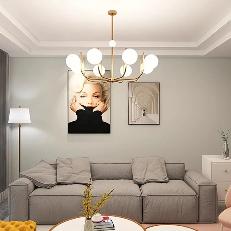 French Cream Living Chandelier Nordic Luxury Modern Minimalist LED Home Decor Pendant Hanging Lamp Ceiling Lighting Fixture