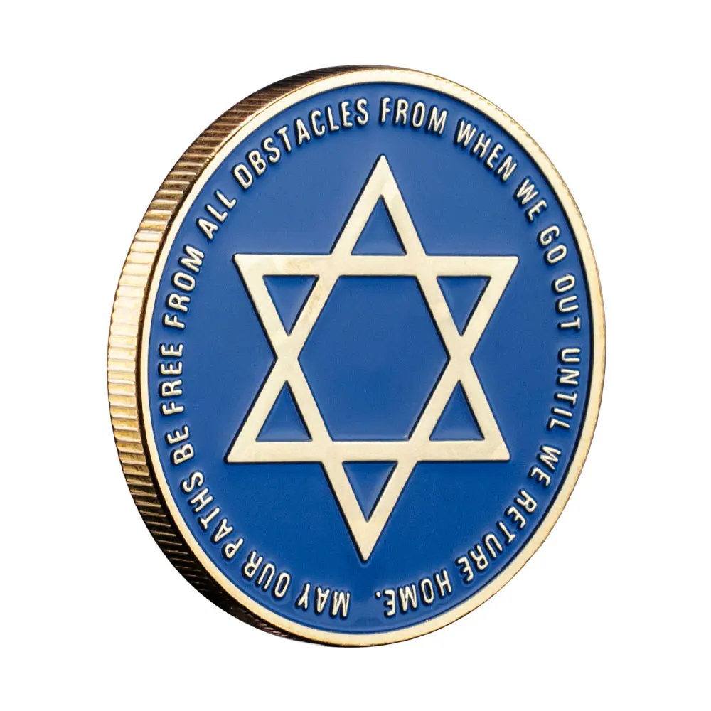 Jew Coin Hexagram Pattern Souvenir Blue Collectible Gift Commemorative Coin Gold Plated Coin