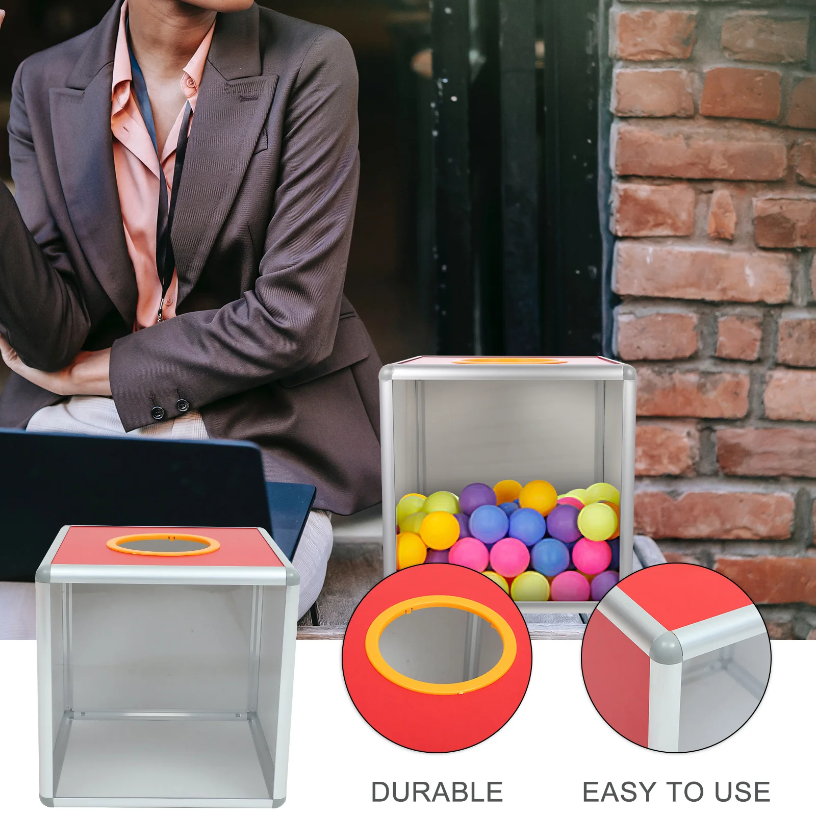 Aluminum Alloy Lottery Box for Tickets Balls Raffle Drawing Game Party Fundraising Events Donation Voting Storage Container