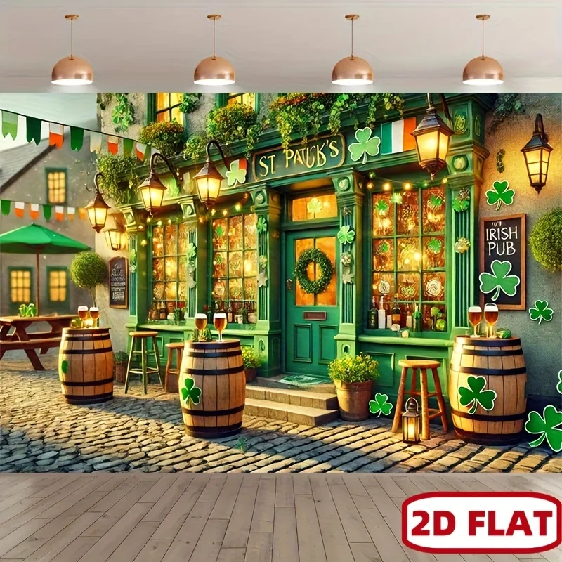 Irish Pub Scene Tapestry Traditional Bar Decor St Patricks Day Theme for Man Cave Game Room Entertainment Area Rustic Atmosphere