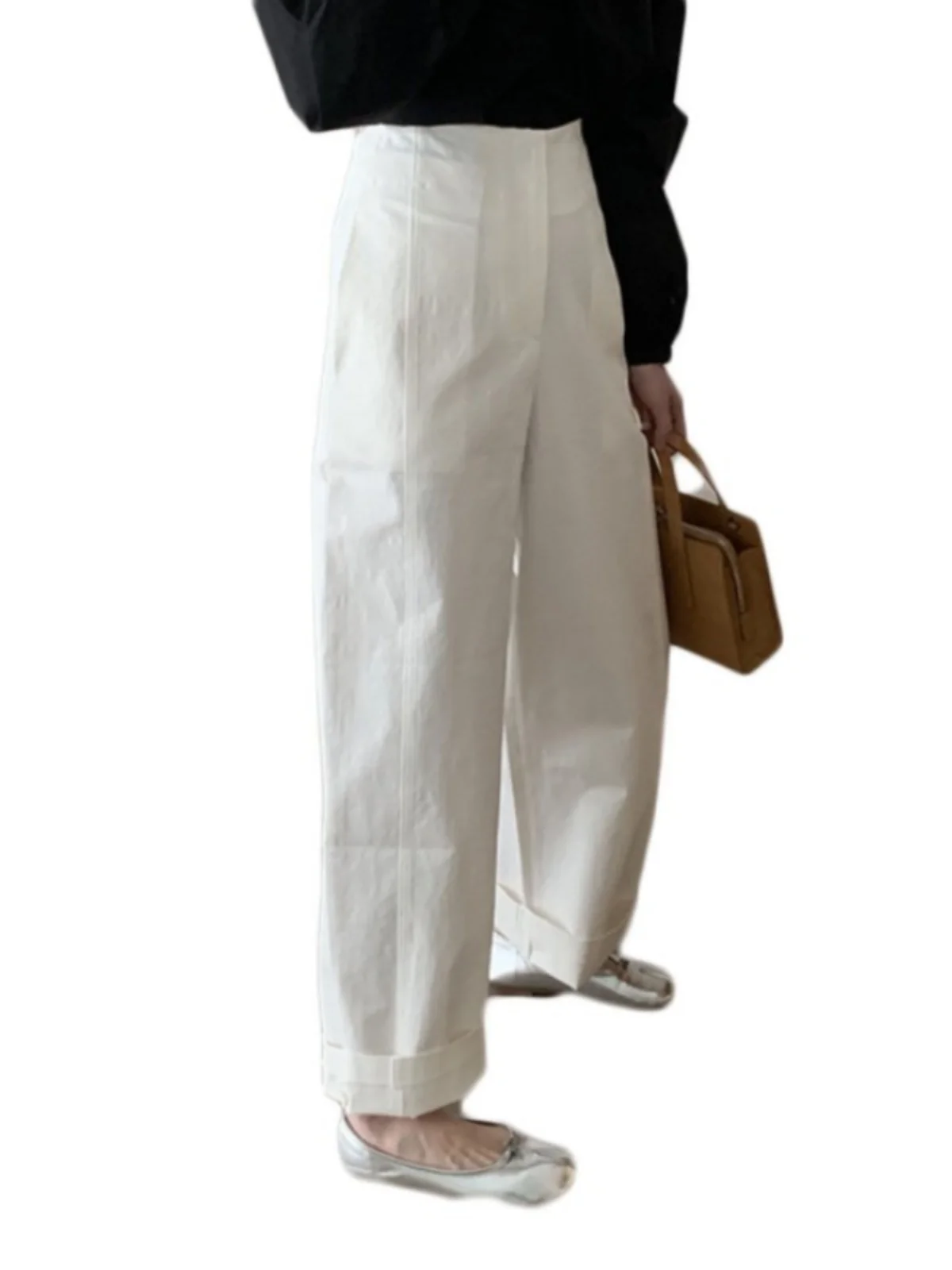 Calças brancas de perna reta larga fena primavera verão casual solto ajuste nove pontos calças de terno cintura alta esti...