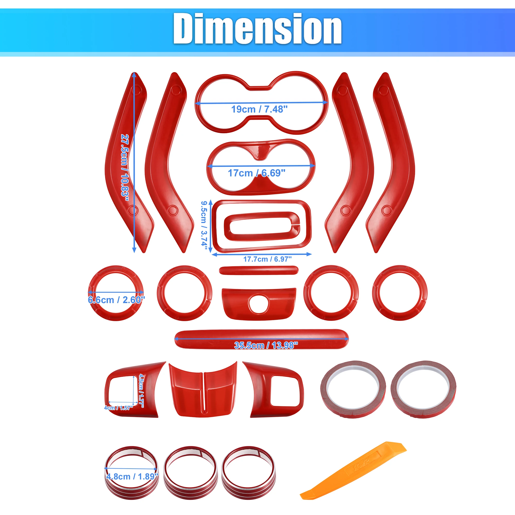 

UXCELL 21pcs Car Interior Cover Trim Decoration for Jeep Wrangler 11-17 for Jeep Wrangler JK 2018 Red