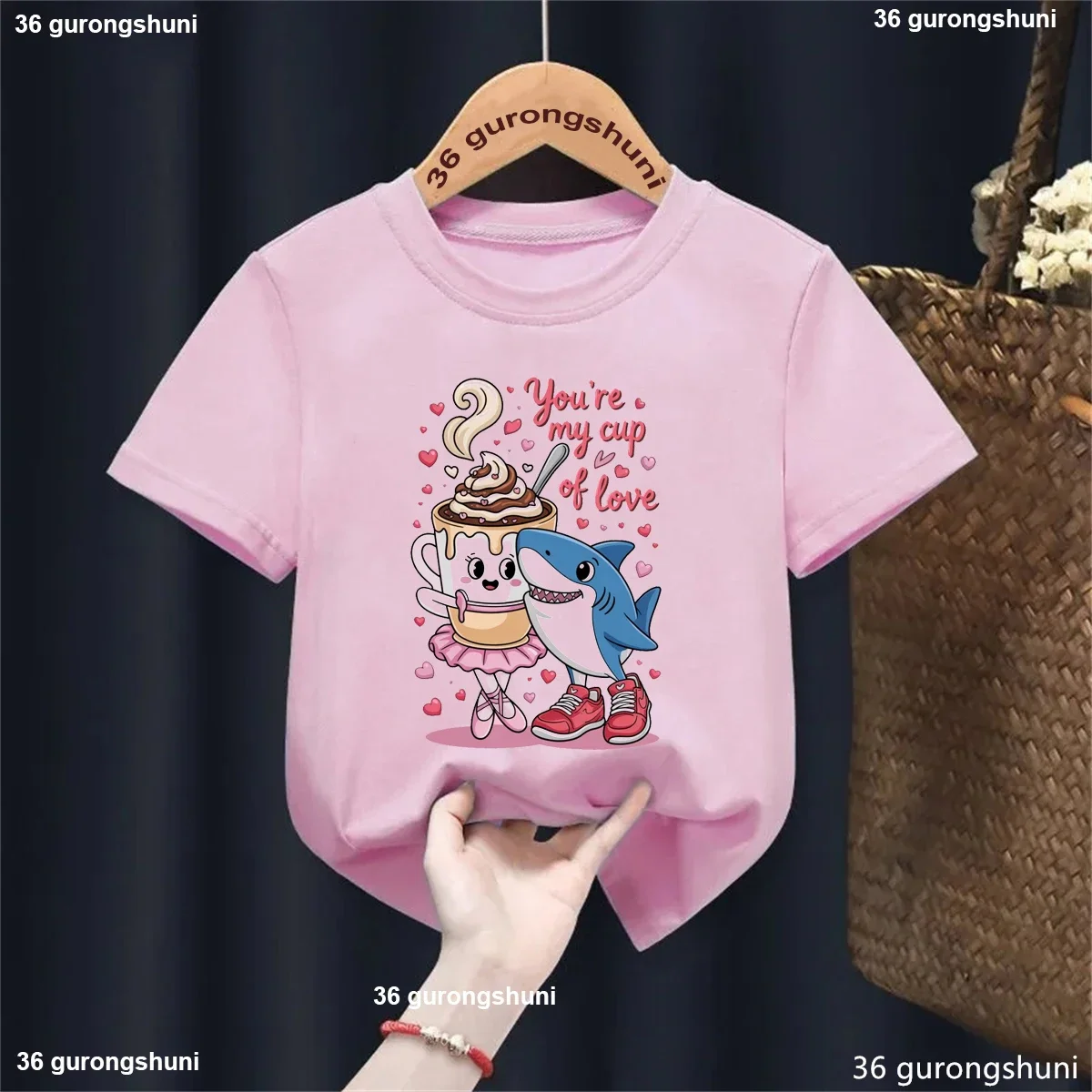 

You Are My Cap Of Love Shark Ballerina Cappuccino Printed T Shirt Boys/Girls Funny Kawaii Kids Clothes Toddler Shirt Summer Tops